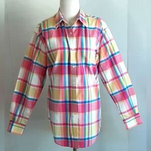 LAUREN Ralph Lauren 100% Cotton Pastel Plaid Button Down Shirt Sz. Med - VTG